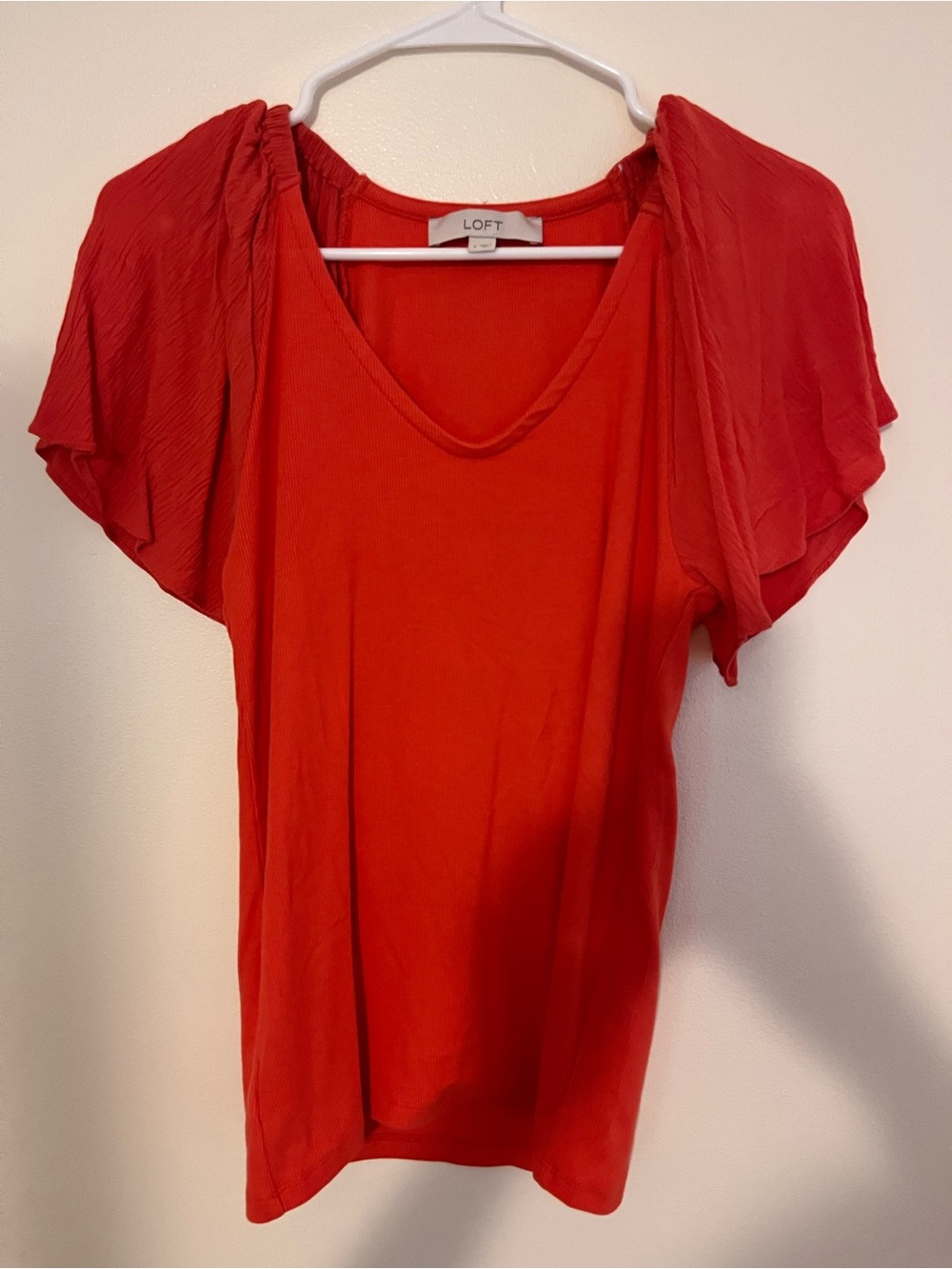 LOFT Red Flutter-Sleeve Scoop Neck Tee